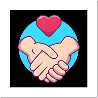 Holding hands with heart cartoon Posters and Art